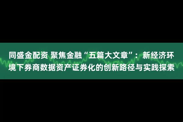 同盛金配资 聚焦金融“五篇大文章”：新经济环境下券商数据资产证券化的创新路径与实践探索